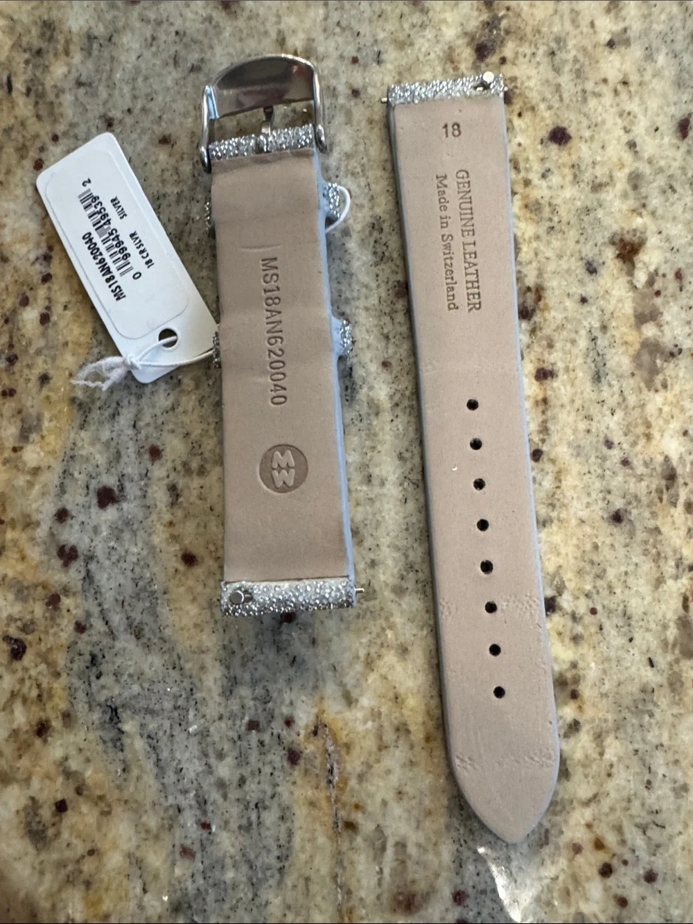 Michele Silver Glitter Leather Watch Strap